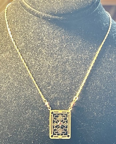 Vintage Accents By Hallmark Cards Filigree Gold Tone Necklace Purple Crystal EUC - Picture 4 of 10