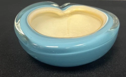 Vintage Alfredo Barbini Robins Egg Blue Gold Fleck Murano Glass Dish