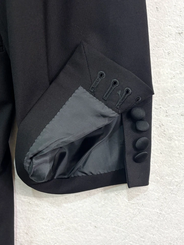 Terno calça smoking Samuelsohn 46L 38x34 2 peças sob medida preto xale colarinho lã cetim - Imagem 4 de 4