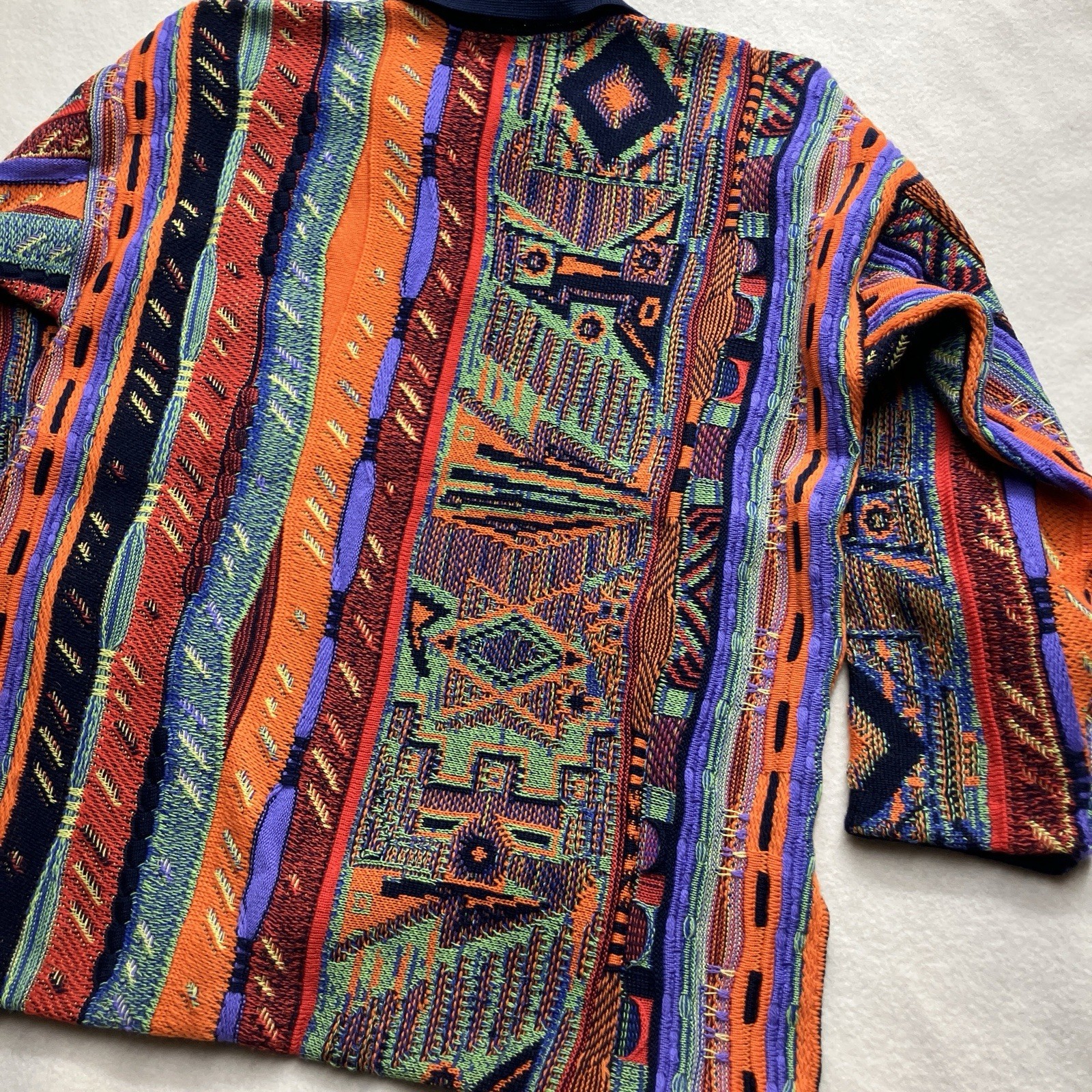 80s 90s Jazzbo Multicolor 3D Textured Chunky Knit Rugby Shirt Sweater Coogi Vtg image 5