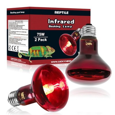 LUCKY HERP Infrared Heat Lamp 75W 2 Pack，Reptile & Amphibian 75, 2pcs 75w Red