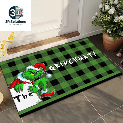 Willkommensmatte mit Weihnachtsdruck Grinch, rutschfest, waschbar