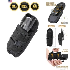 Tactical Flashlight Pouch Holster Belt Clip Rotatable Holder Carabiner Case