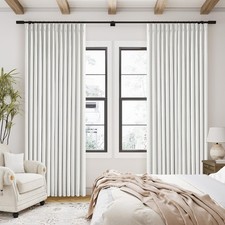 TWODRAPES 90 Inch Linen Blackout 40"W x 90"L Pack of 2 , Beige White