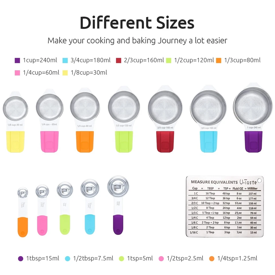 Measuring Cups, Magnetic Measuring Cups and Spoons Set of 13 in 18/8 Stainles... - Image 2 of 4