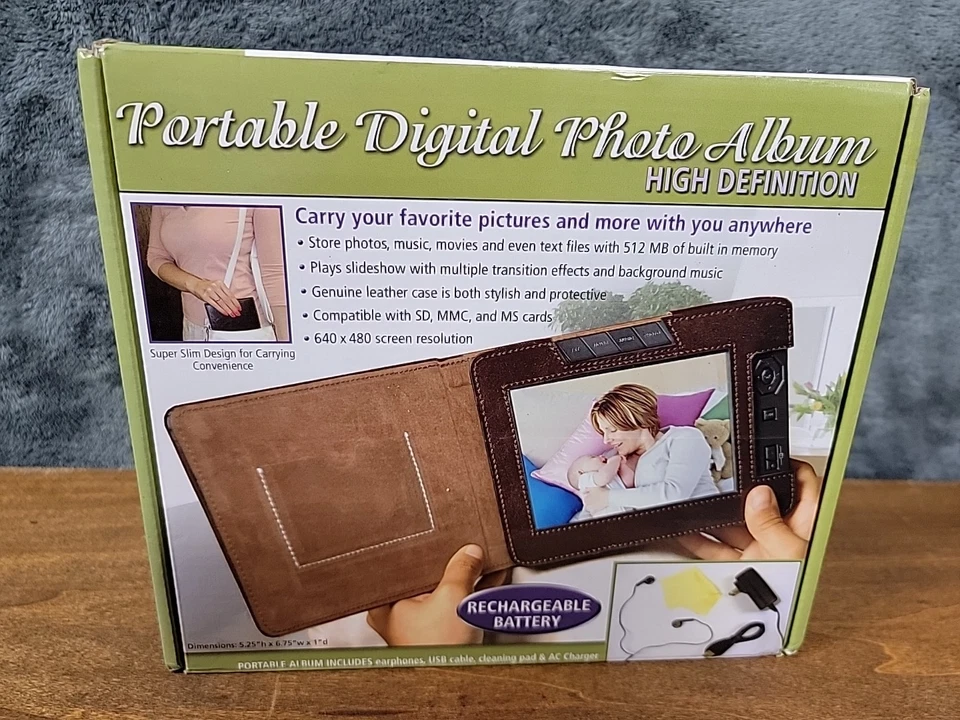 Portable Digital Photo Album Leather Case 512 Mb Memory Photos Music More  - Image 2 of 4