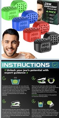 Jaw Exerciser Trainer 4 Resistance Levels Double Chin Reducer Silicone 8 Pcs NEW