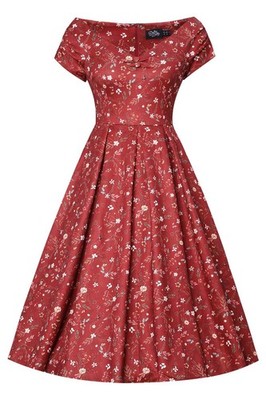 Dolly and Dotty Swing Kleid Lily Red Ditsy Floral Off-Shoulder Vintage Retro