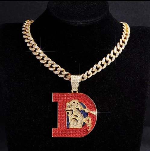Throwback Classic Denver Broncos Gold Chain 24" Iced Out Pendant And Necklace