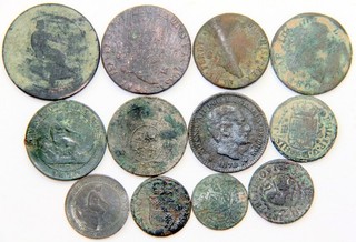 V030 ESPAÑA LOTE 12 MONEDAS FELIPE V FERNANDO VI VII CARLOS IV ISABEL II...