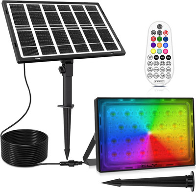 CLY Color Changing Solar Lights with Remote, IP66 Waterproof Outdoor Solar Flood