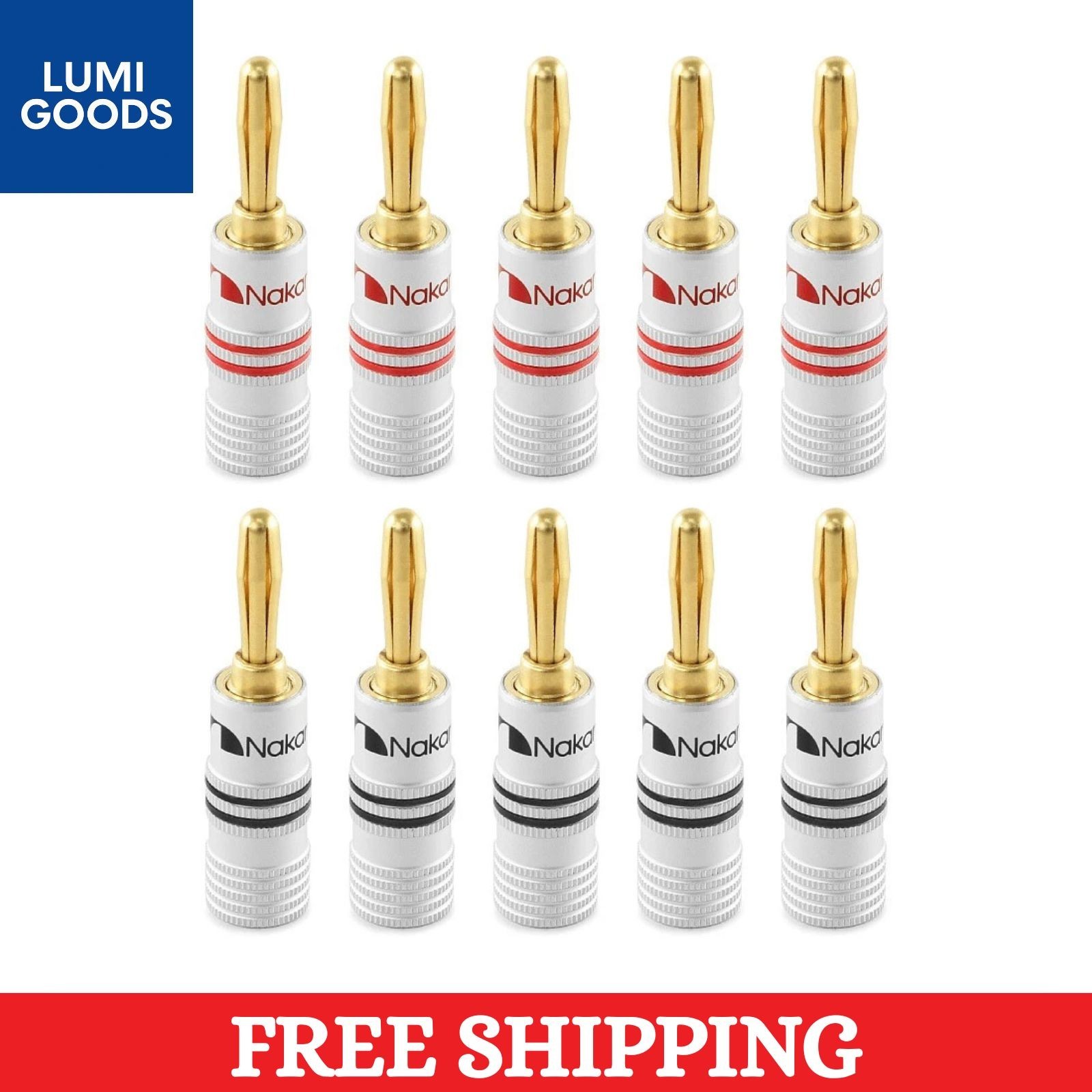 10pcs (5 Pairs) Nakamichi 24K Gold Banana Plug 4mm Audio Spe