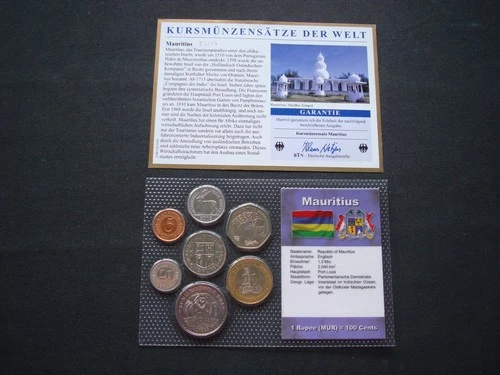 Excellent Mauritius coin set in blister pack + certificate! Coins! Original Box! KMS! RARE! SEL