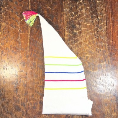 Vintage ERGEE Austria White Colorful Stripe Long Acrylic Winter Ski Beanie