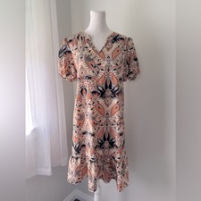 Multicolored Floral Print Ruffle Hem V-Neck Short Sleeve Knee Length Dress