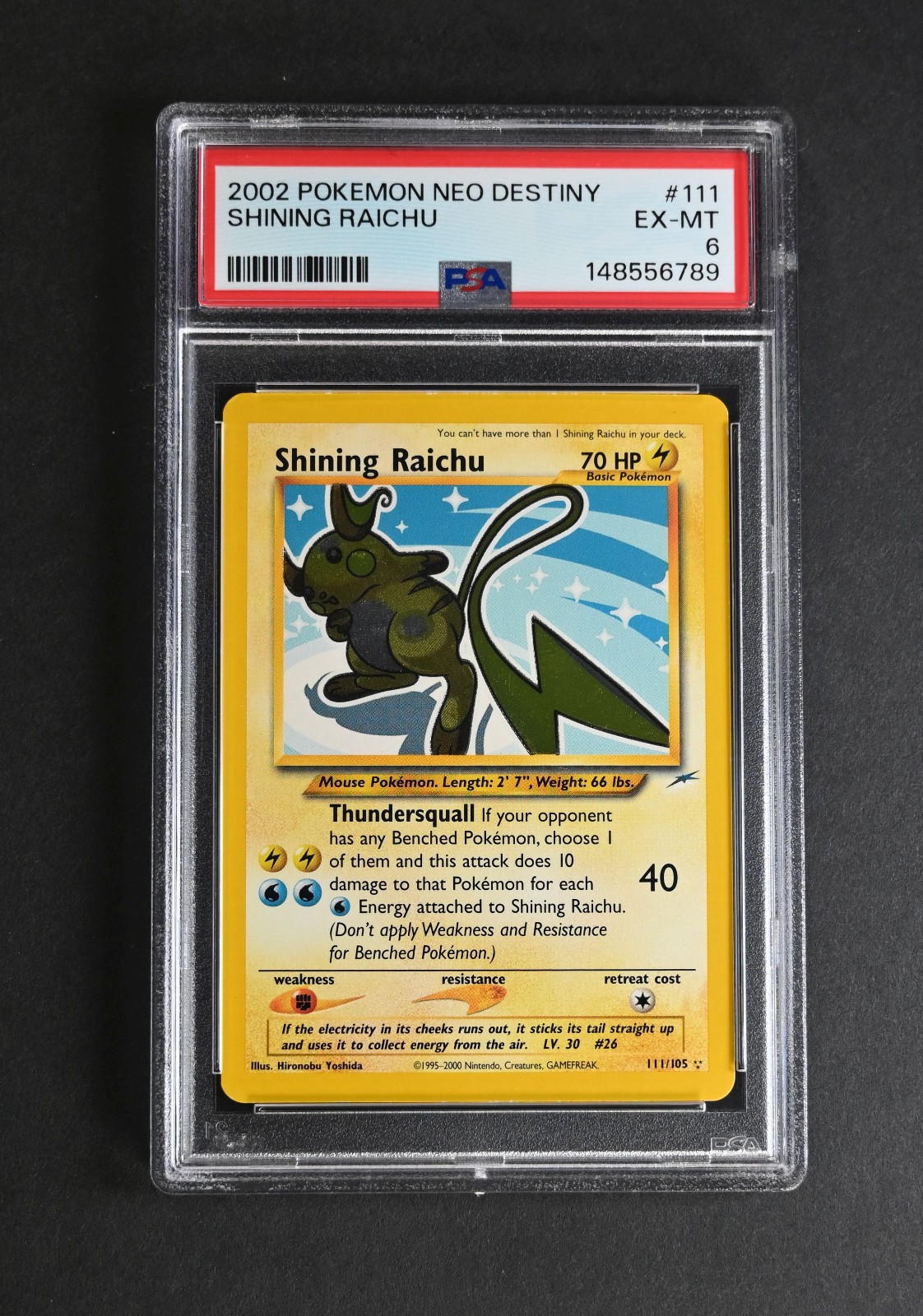 PSA 6 EX-MT Shining Raichu Holo 111/105 Neo Destiny Pokemon Card 2002 Graded