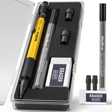 Nicpro 1.3 mm Mechanical Pencil Set with 12 Lead Refill, Eraser - Yellow 