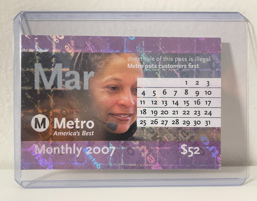 Los Angeles L.A. Metro Transit Monthly Pass 2007 ("Metro Customers First") RARE