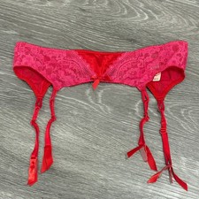 Victoria's Secret Deadstock '10 Red Pink Lace Satin Garter Belt M/L New Coquette