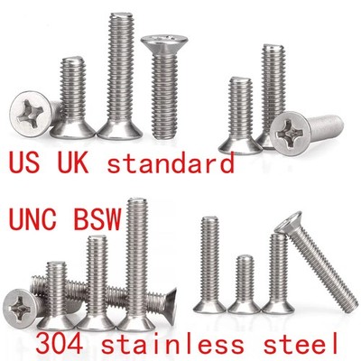 UNC BSW 1/4-20 SUS304 steel phillips screws cross socket countersunk head screw