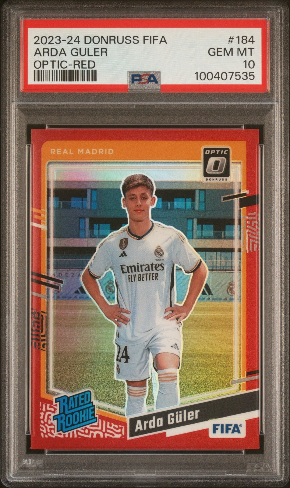 2023-24 Panini Donruss FIFA Arda Guler Optic Red Prizm /299 Rated Rookie PSA 10