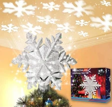 Christmas Tree Topper Light Silver Snowflake LED Projector Light