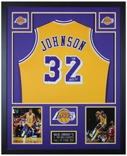 Magic Johnson Autographed and Framed Yellow Lakers Jersey Auto Beckett COA