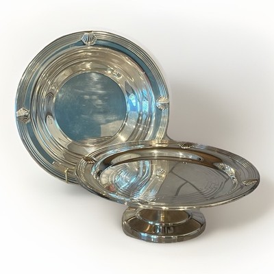 Towle Seashell Vintage Silverplate Cake Stand Serving Bowl Matching Set Art Deco