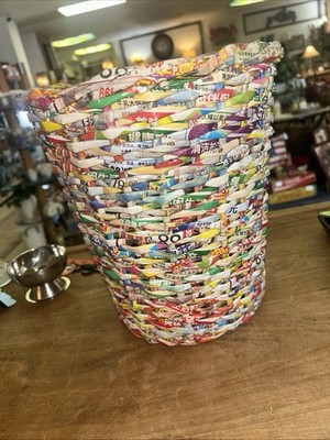 Woven Upcycled Twisted Magazine Trash Can Basket