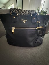 PRADA Black Pebbled Leather Tote Gold Hardware Zip w/ Brand Card. No dust bag.