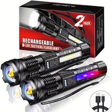 2X 99000000LM Super Bright LED Flashlight XHP50 Rechargeable Zoom Tactical Torch