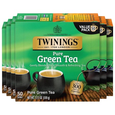 Twinings Pure Green Tea Individually Wrapped Bags, 50 50 Count (Pack of 6) 