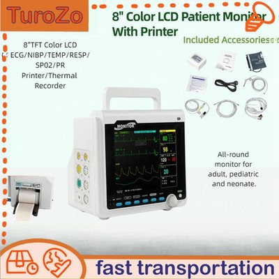8'' Patient Monitor With Printer - ECG, NIBP, RESP, SPO2, PR, TEMP Vital Signs