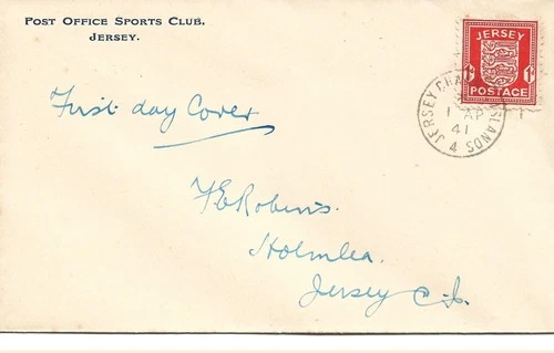 Jersey, FDC, Post Office Sports Club, to Holmlea 1941