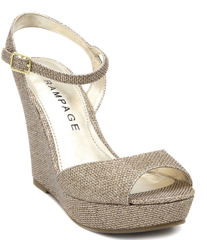 Rampage Crissy Glitter Wedge Heels Gold Blush Strap Buckle Size 10M NEW