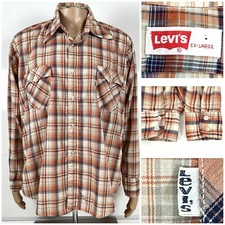 Vintage 70s Levi s Men Plaid Pattern Button Up Shirt Size XL Made USA