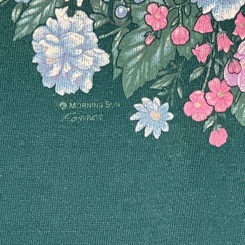Vintage Morning Sun Sweater Large Green Floral Grandma Camp Collar Sweatshirt - Picture 6 of 7