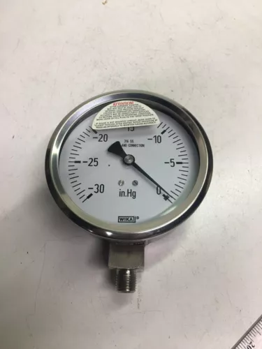 Wika 0-30in.Hg Pressure Gauge 3 1/2" Dial 5/8" Thread 316 SS Tube and Connection