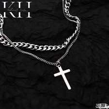 Titanium Steel Double Layer Pendant Necklace for Men Women,Punk Hip Hop Necklace