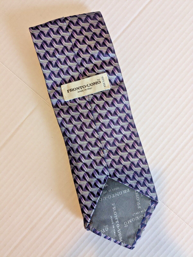 Pronto Uomo 100% Silk Men's Purple Gray White Classic Designer Neck Tie