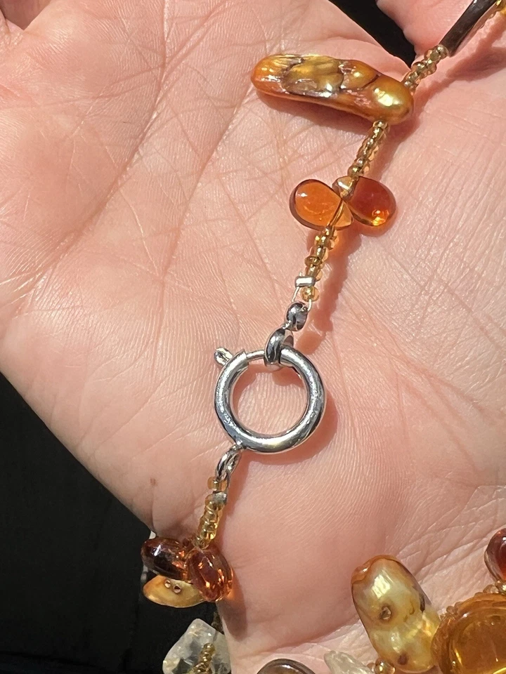 "Collar vintage con capas de 52"" de perlas ámbar de piedras preciosas de citrino" Foto 4 de 4