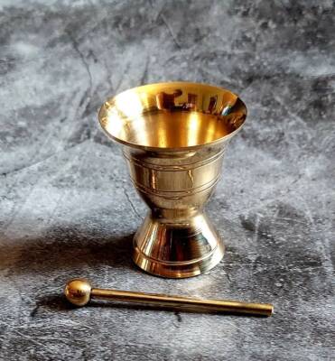 5 MINI Brass Oshun Pestle and Mortar 1.5 Inches - Ibu Kole Ikole, polished bronz