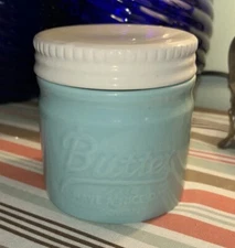 DOWAN Aqua Blue Porcelain Butter Keeper Crock French Ceramic Butter Bell 