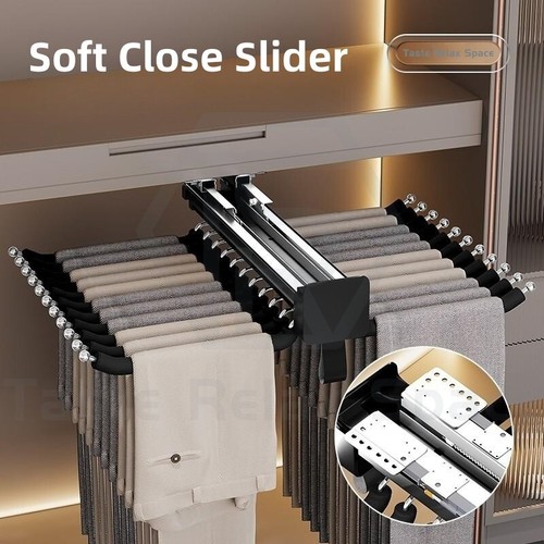 22 Arm Wardrobe Heavy Duty Pull Out Trouser Pant Hanger Rack Closet Sliding Rail - Picture 4 of 8