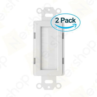 2x Nex Brush Decora Single Gang Style Wall Plate Cable Pass Through Decorative