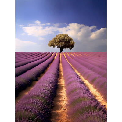 Lavender Field Provence France Lone Tree Beautiful Flower Art Canvas Print 18X24