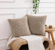 Khaki Brown Teddy Bear Faux Fur Throw Pillow Cover Winter Holiday Home Decor 18  