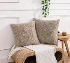 Khaki Brown Teddy Bear Faux Fur Throw Pillow Cover Winter Holiday Home Decor 18”