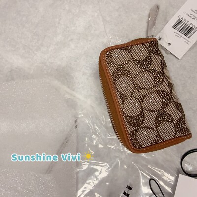NWT Coach Essential Small Zip Around Crystal Signature Jacquard