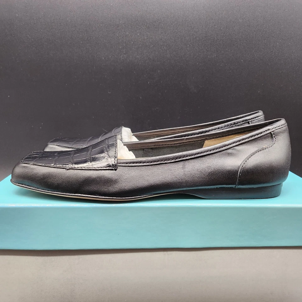 NIB ARRAY Freedom Black Croc Flat Leather Slip On Loafers Shoes 7N - Image 4 of 4